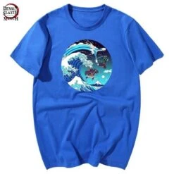 T-Shirt Demon Slayer Tanjiro Kamado X Kanagawa Sur Une Wague -Tueur De Démons Environnant tanjiro kamado t shirt demon slayer merch 623