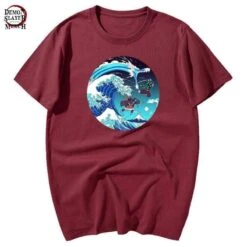 T-Shirt Demon Slayer Tanjiro Kamado X Kanagawa Sur Une Wague -Tueur De Démons Environnant tanjiro kamado t shirt demon slayer merch 691