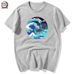 T-Shirt Demon Slayer Tanjiro Kamado X Kanagawa Sur Une Wague -Tueur De Démons Environnant tanjiro kamado t shirt demon slayer merch 713